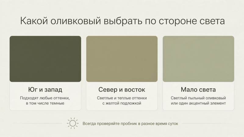 Как выбрать оливковый цвет для интерьера по стороне света