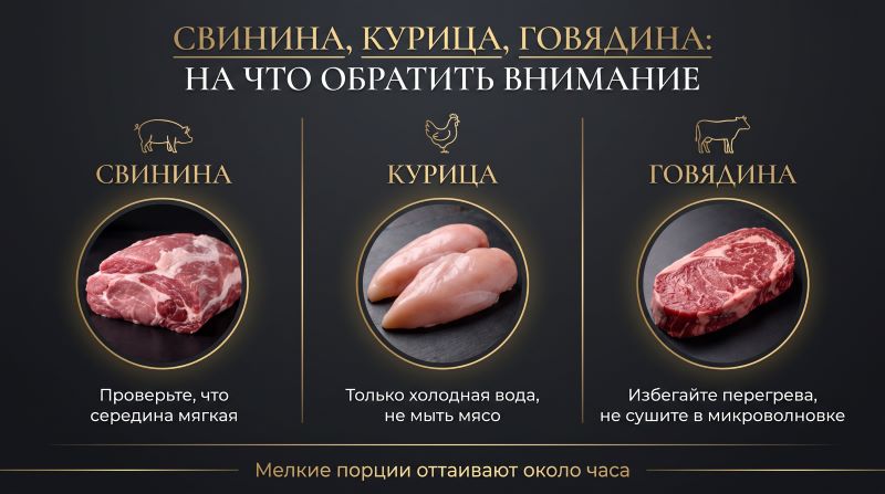 Инфографика: правила разморозки свинины, курицы и говядины