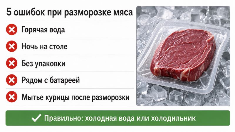 5 ошибок при разморозке мяса: чего нельзя делать