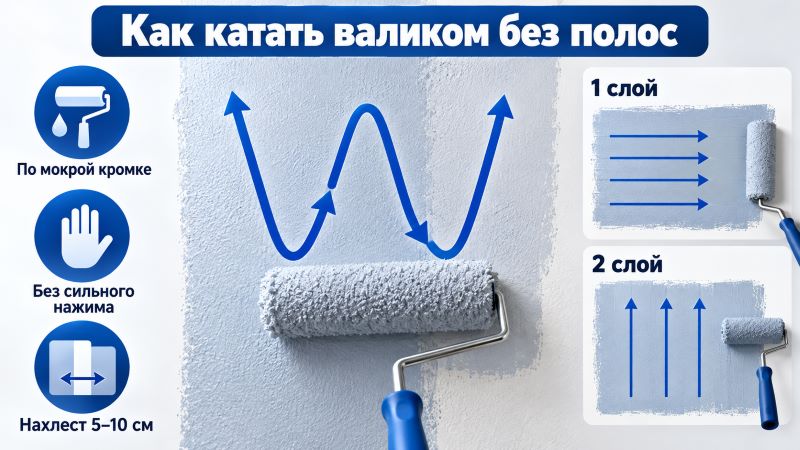 Схема покраски стен валиком без полос