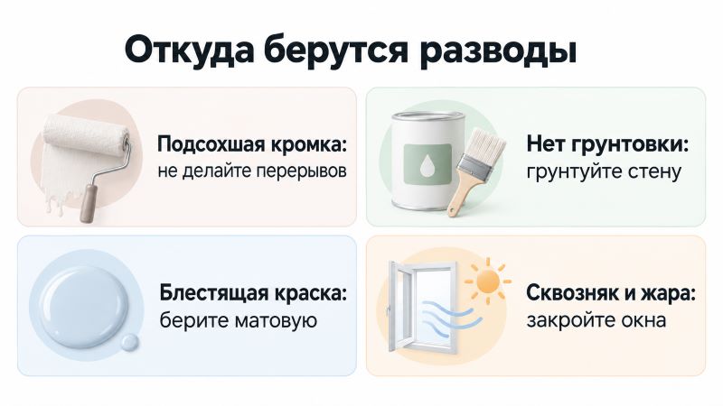 Причины разводов при покраске стен