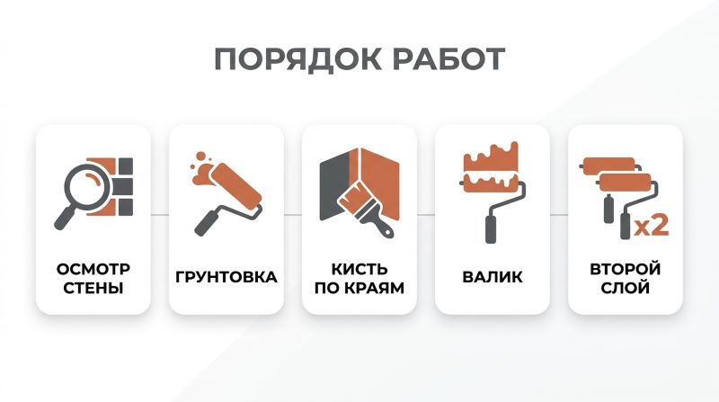 Порядок работ при покраске стен