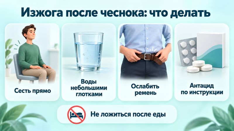 Инфографика: что делать при изжоге после чеснока