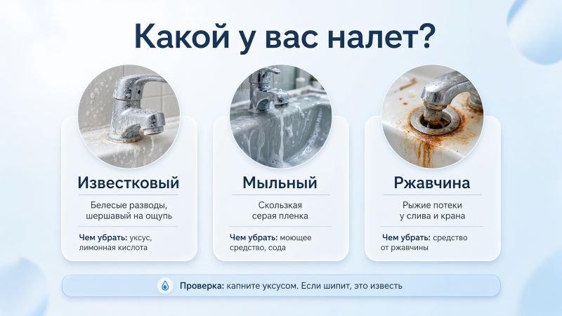 Виды налета в ванной: известковый, мыльный и ржавчина