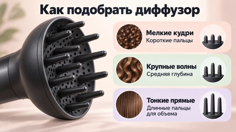 Как подобрать диффузор для фена: пальцы под тип волос