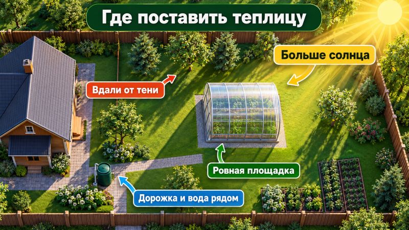 Где поставить теплицу на участке: солнце, ровная площадка