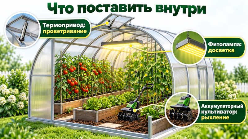 Оборудование для теплицы: термопривод, фитолампа, культиватор
