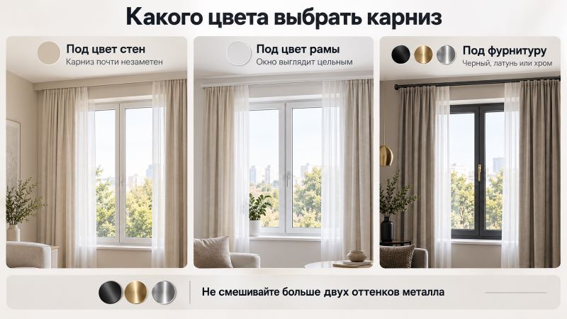 Какого цвета выбрать карниз: под стены, раму или фурнитуру