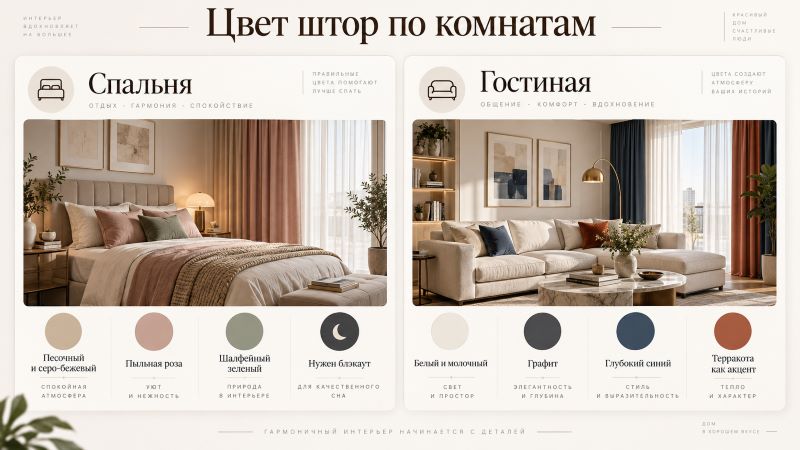 Цвета штор для спальни и гостиной: палитра оттенков и настроение