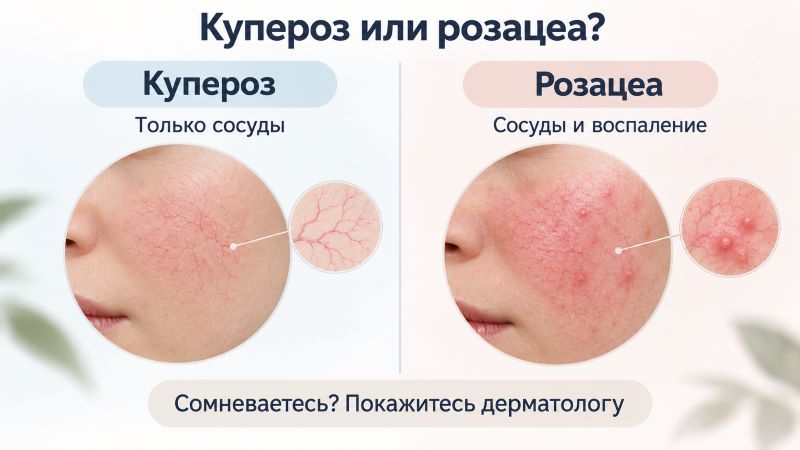 Сравнение купероза и розацеа на лице: симптомы и отличия