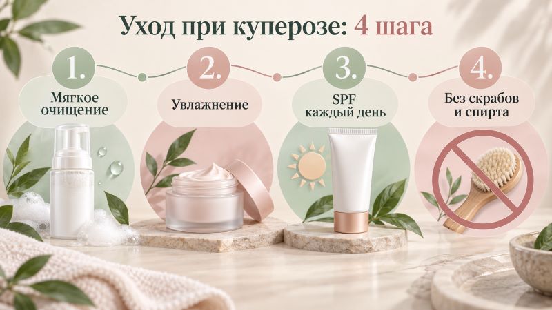 4 шага ухода за кожей при куперозе: очищение, SPF, увлажнение