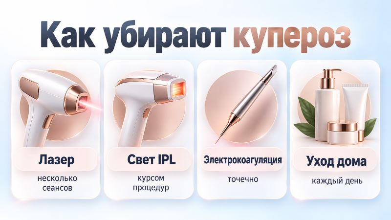 Методы удаления купероза: лазер, IPL, электрокоагуляция и уход
