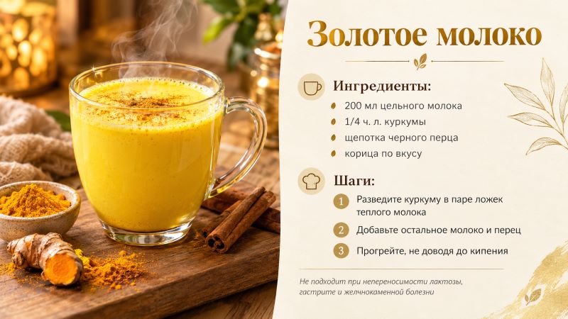 Рецепт золотого молока с куркумой: ингредиенты и шаги