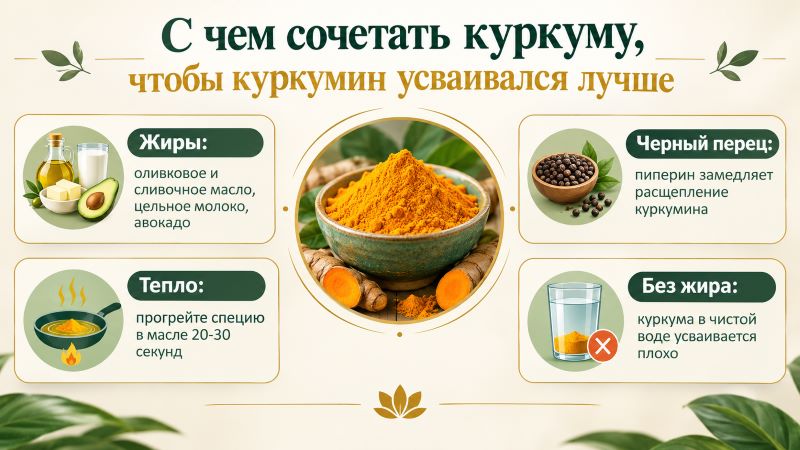 С чем сочетать куркуму для лучшего усвоения куркумина