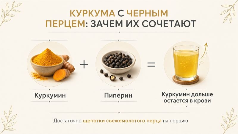 Куркума с черным перцем: зачем сочетают куркумин и пиперин