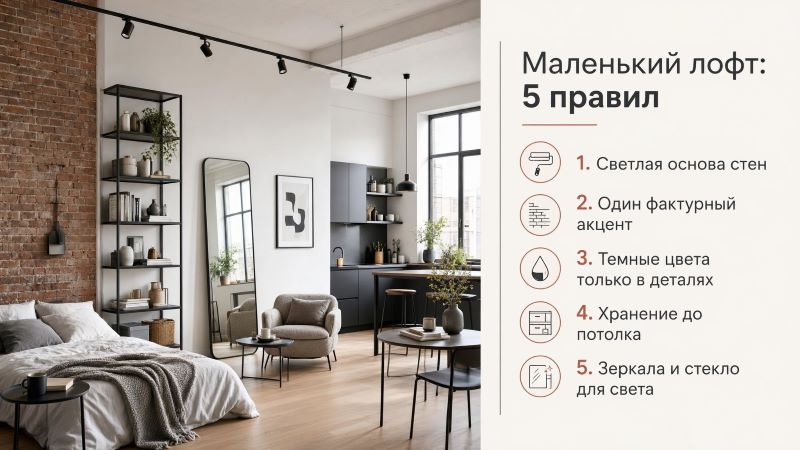 5 правил дизайна маленького лофта: свет, акценты, декор