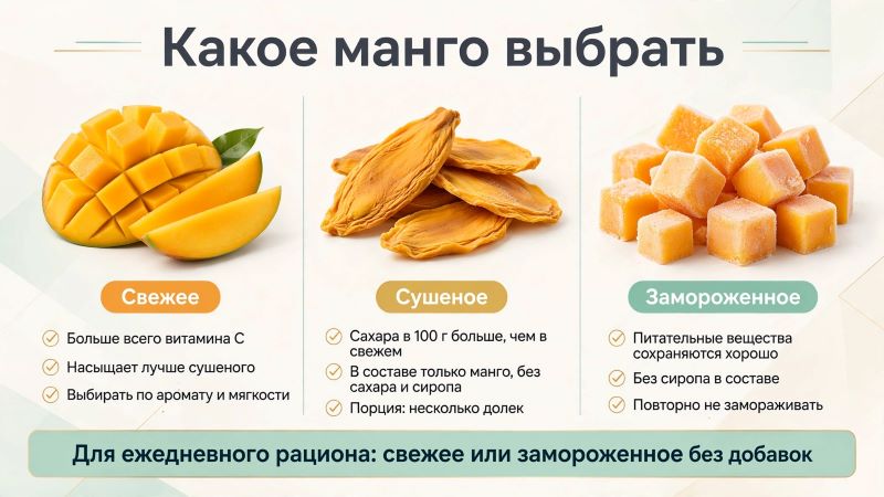 Какое манго выбрать: свежее, сушеное или замороженное. Сравнение.