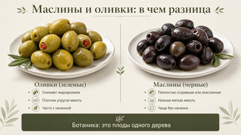 Маслины и оливки: в чем разница между зелеными и черными