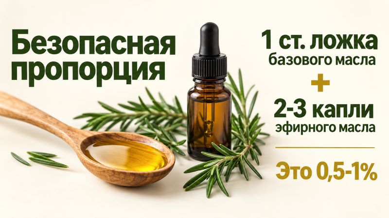 Безопасная пропорция масла розмарина: 1 ложка + 2 капли