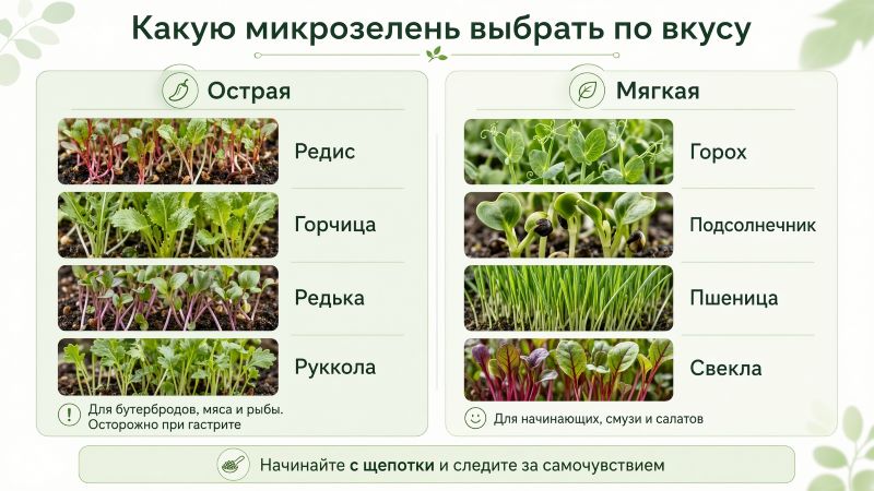 Какая микрозелень бывает: острая и мягкая на вкус