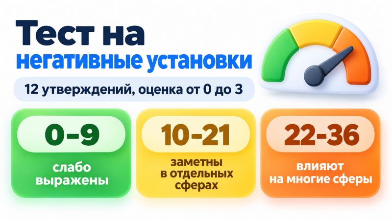 Шкала результатов теста на негативные установки: от 0 до 36 баллов