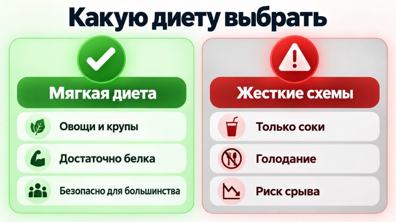 Сравнение мягкой диеты и жестких схем: что выбрать