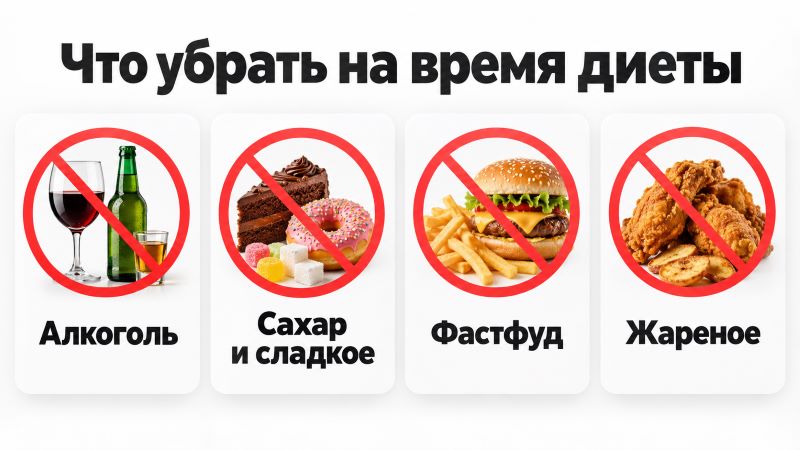 Запрещенные продукты на диете: алкоголь, сладкое, фастфуд