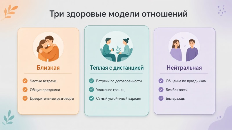 Три модели отношений со свекровью: близкая, теплая с дистанцией, нейтральная