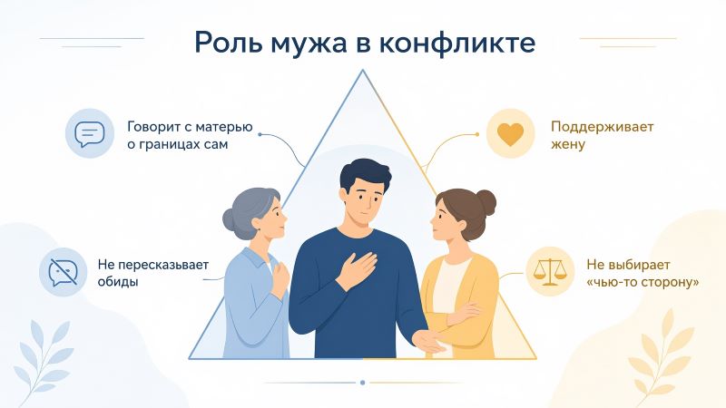 Роль мужа в конфликте между женой и свекровью: правила поведения