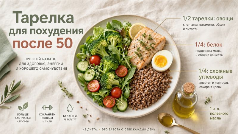 Правило тарелки для похудения после 50: овощи, белок, гарнир