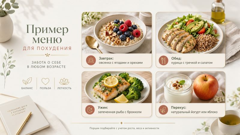 Пример меню для похудения при менопаузе: завтрак, обед, ужин