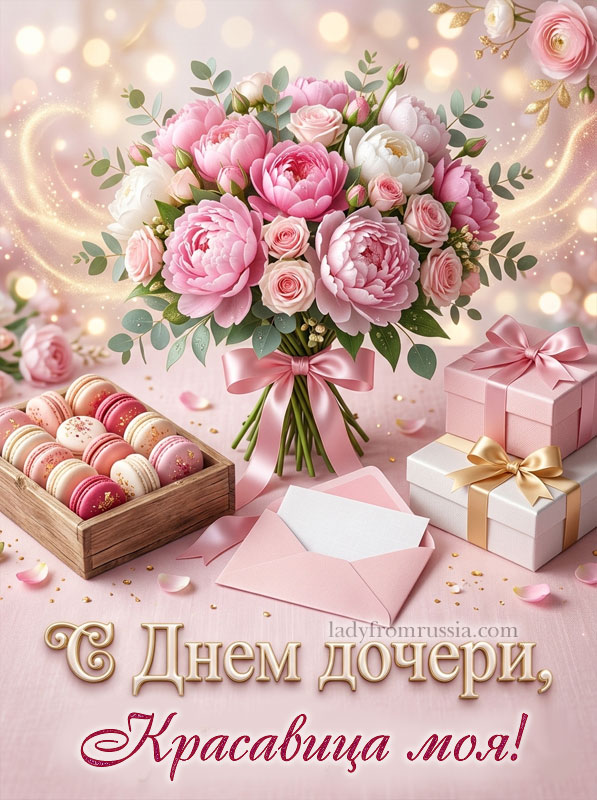Скачать открытку с Днем дочери, картинка с надписью красавица моя