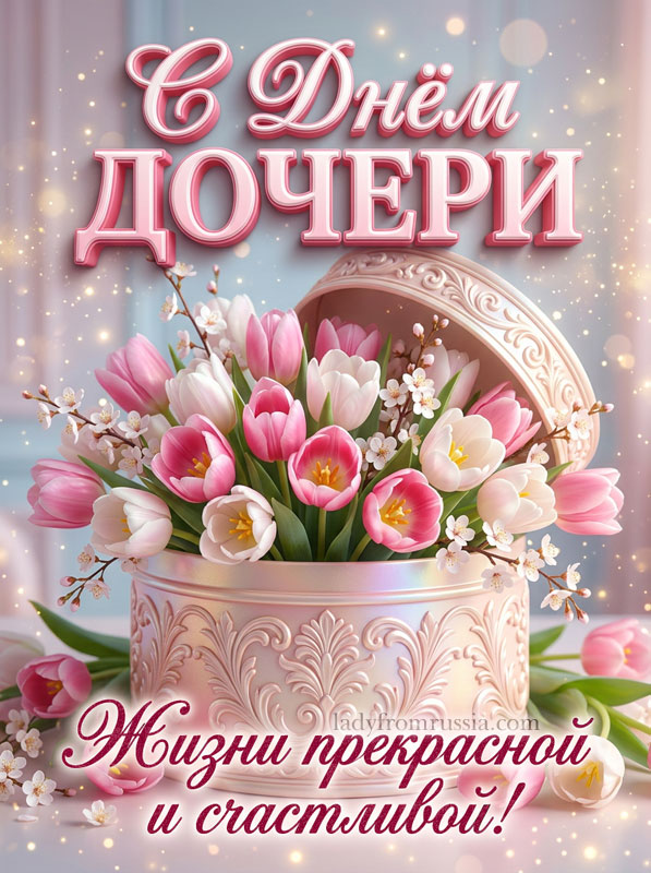 Картинка с Днем дочери с пожеланиями, открытка с надписью жизни прекрасной и счастливой