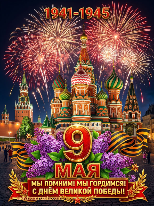 Открытка с Днем Победы красивая 9 мая, картинка с поздравлением: С Днем великой Победы! Мы помним! Мы гордимся!