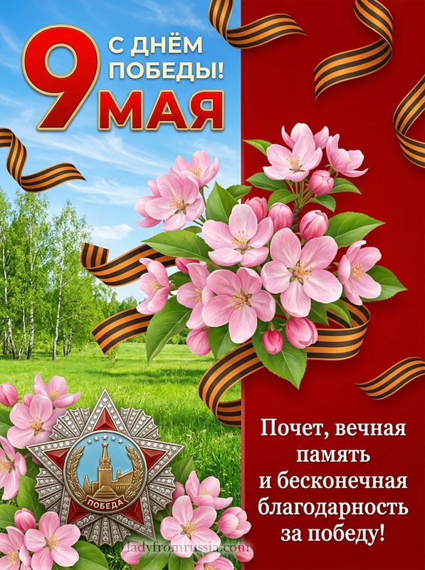 Скачать картинку 9 мая День Победы, открытка надписью: Почет, вечная память и бесконечная благодарность за победу
