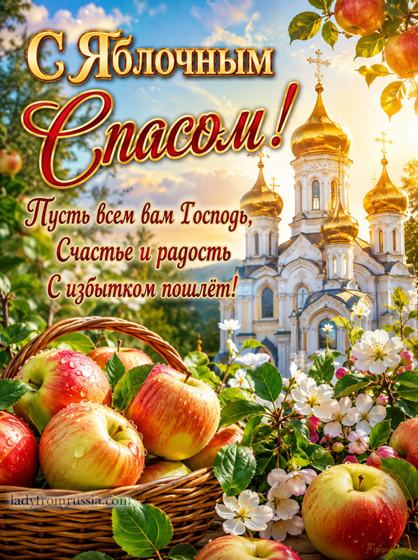 Яблочный Спас открытка поздравления бесплатно, с пожеланием: Пусть всем вам Господь счастье и радость с избытком пошлет
