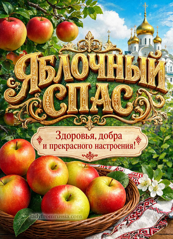 Яблочный Спас картинка с поздравлениями скачать, открытка с пожеланием здоровья, добра и прекрасного настроения